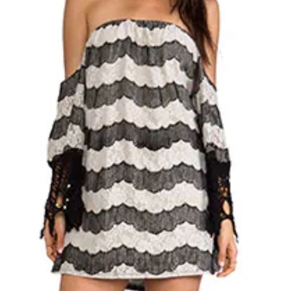 VaVa By Joy Han Rochelle Black/Gray/Tan Off The Shoulder Dress Women’s Sz L - Picture 13 of 14